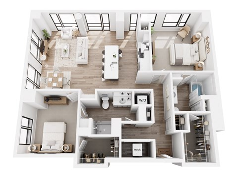 Floor plan for 2 beds, 2 baths, 1256 sqft